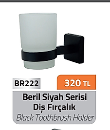 Beril Siyah ( Cam ) Diş Fırçalık Pirinç