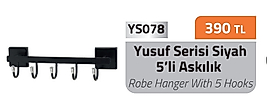 5'li Askılık Siyah %100 Paslanmaz