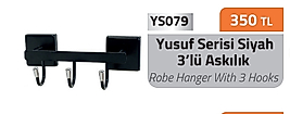 3'lü Askılık Siyah %100 Paslanmaz